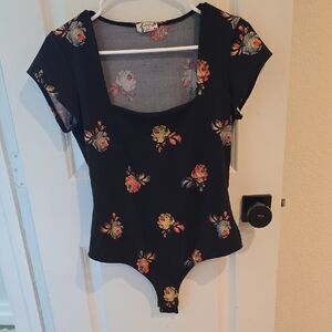 Free People Black Floral Bodysuit